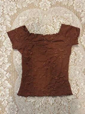 Haystacks Floral Off-Shoulder Scrunch Top, Warm Brown, Size S